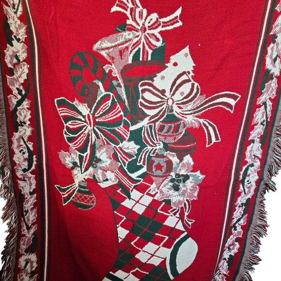 Fieldcrest Throw Blanket Vintage Holiday Christmas Stocking Design VR1807 - Picture 4 of 12